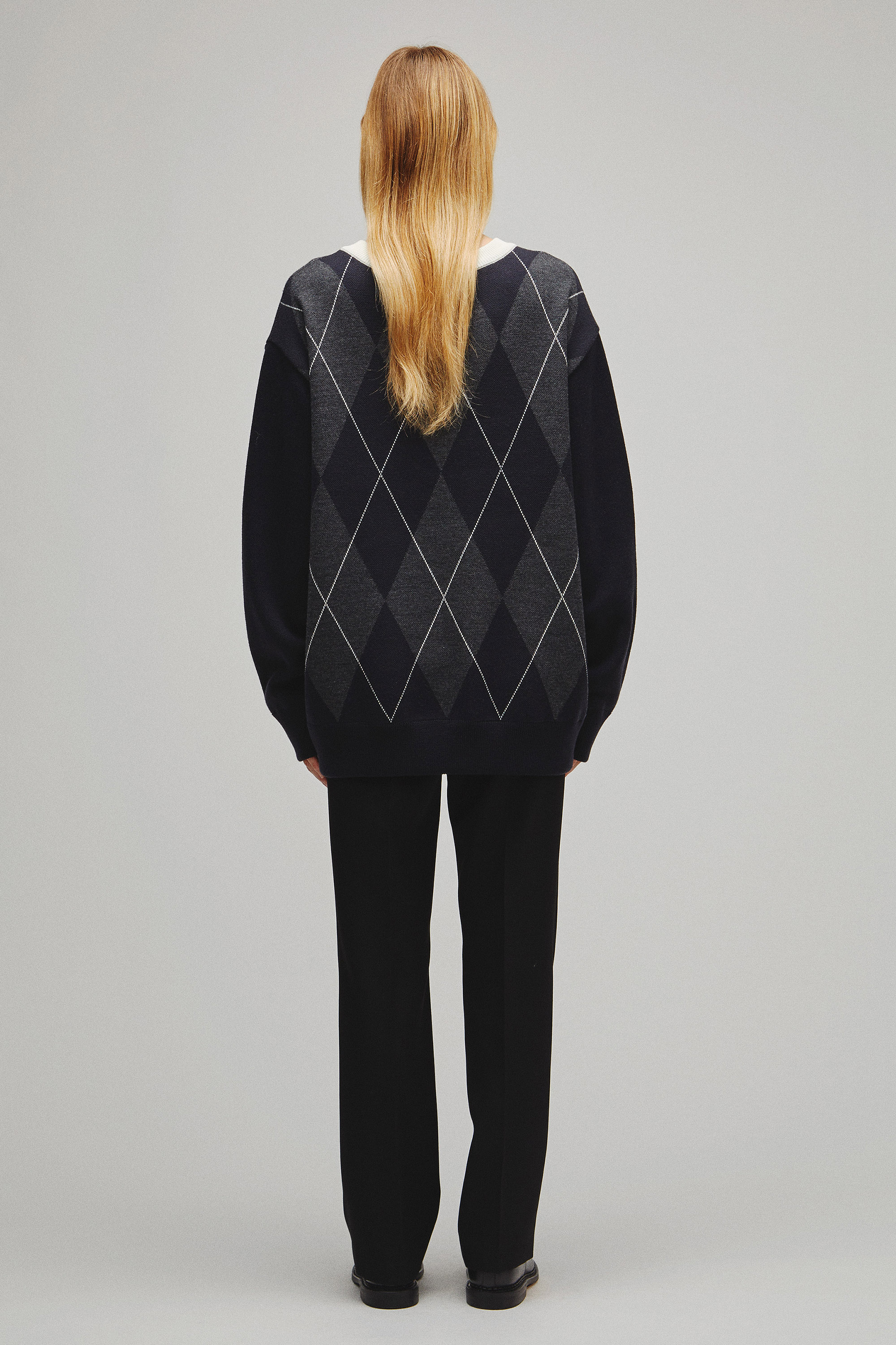 RERACS ARGYLE V NECK KNIT