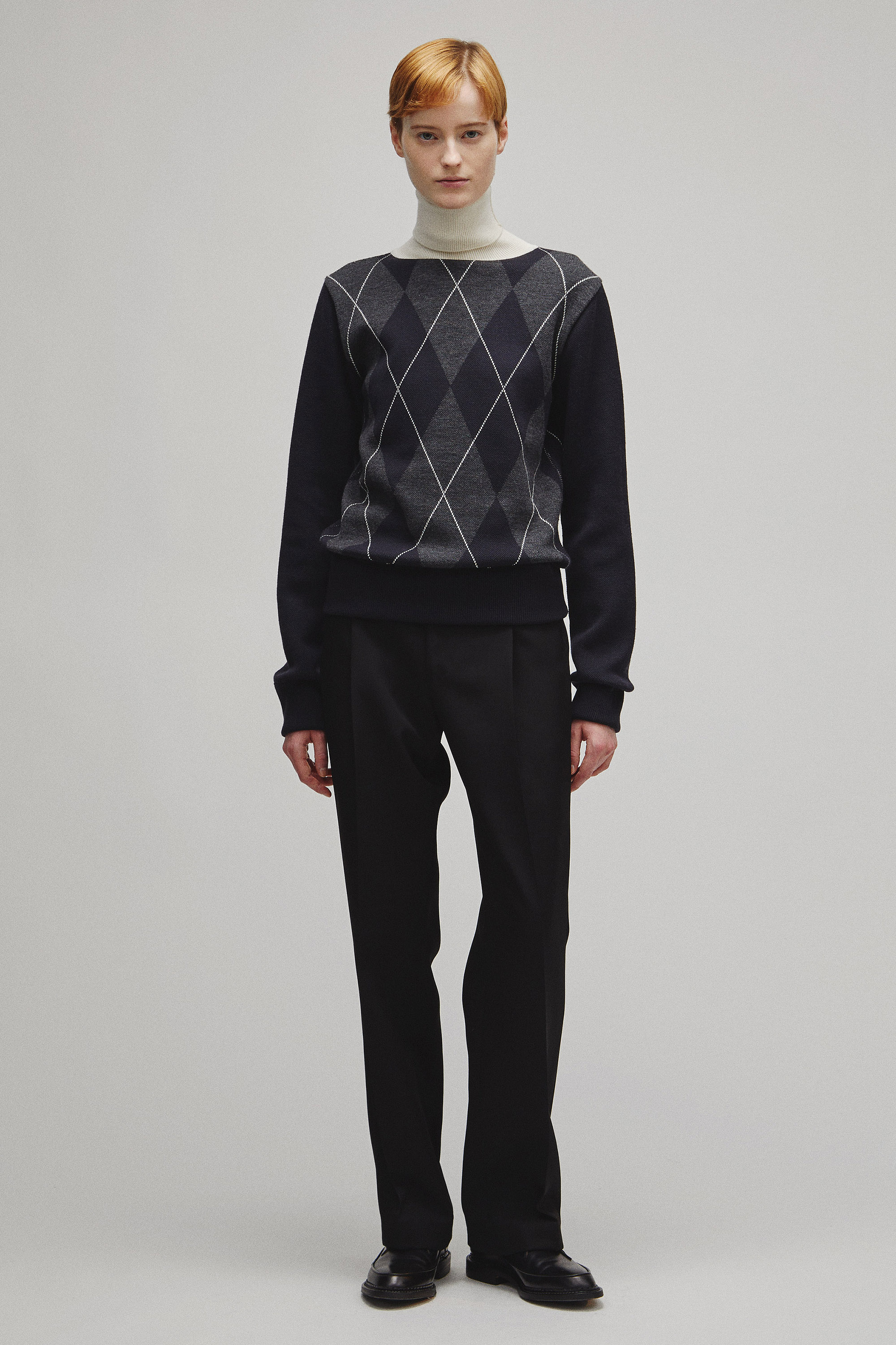 RERACS ARGYLE TURTLE NECK KNIT