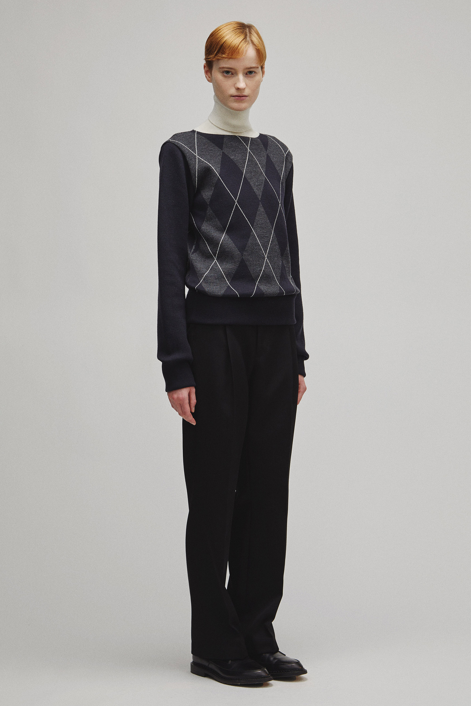 RERACS ARGYLE TURTLE NECK KNIT