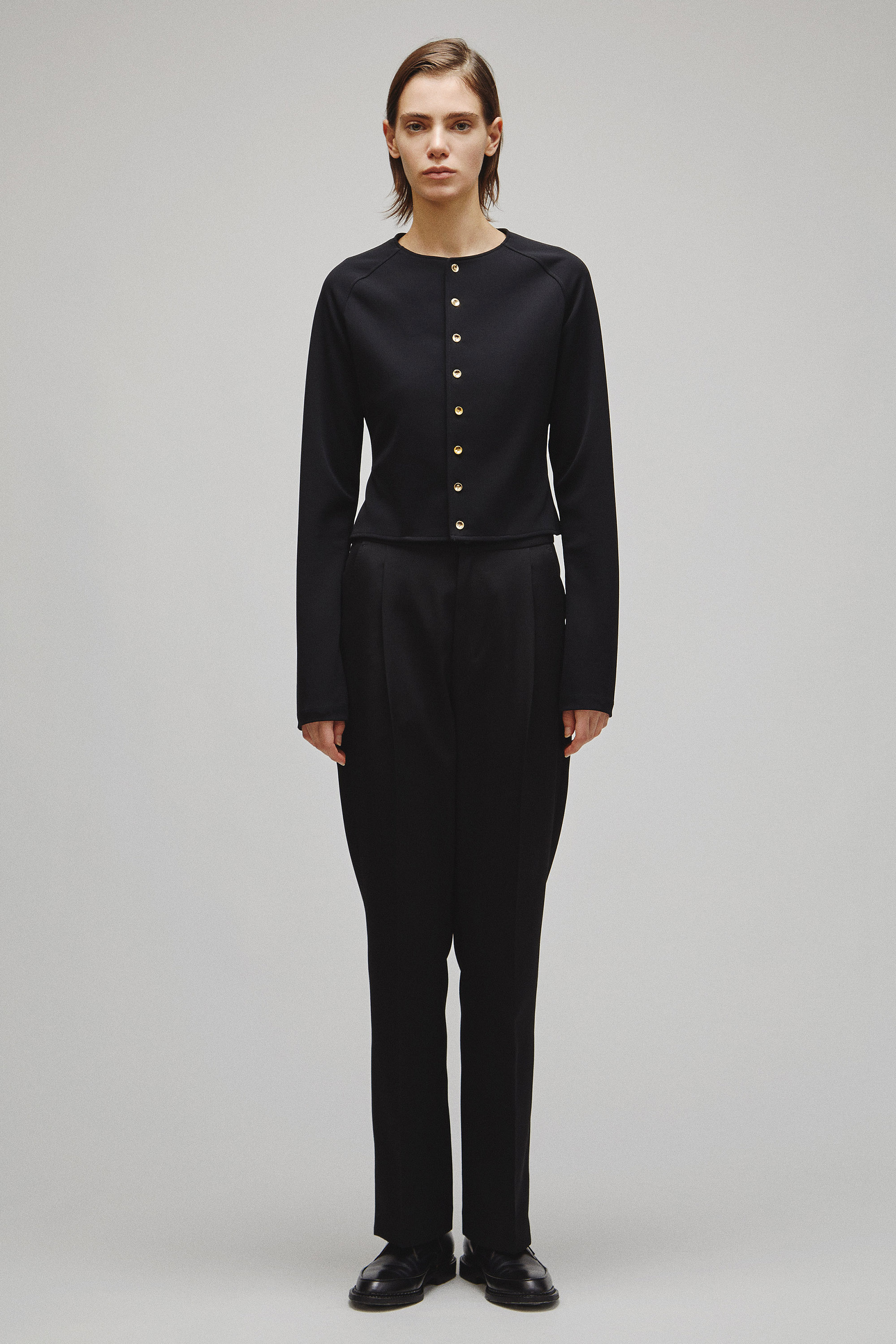 RERACS COLLARLESS TIGHT CARDIGAN
