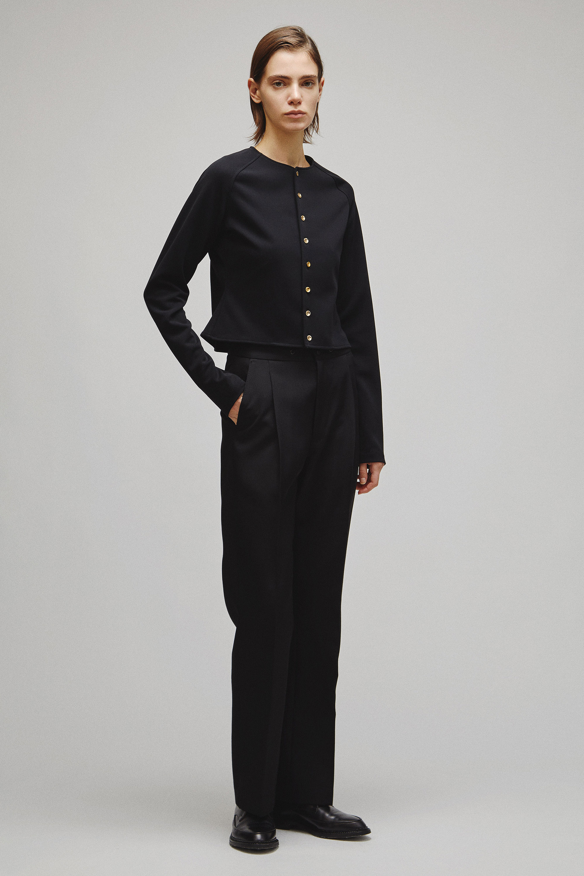 RERACS COLLARLESS TIGHT CARDIGAN