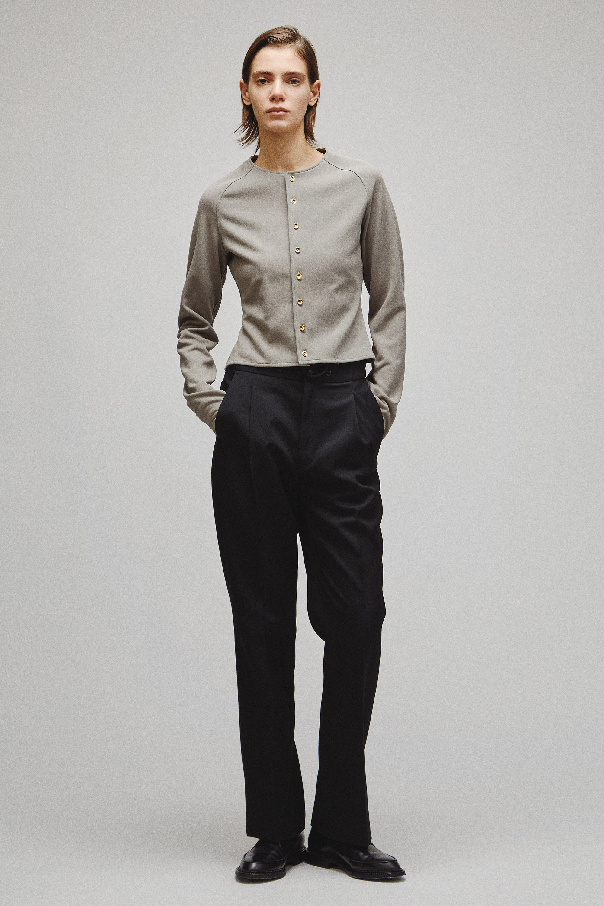 RERACS COLLARLESS TIGHT CARDIGAN