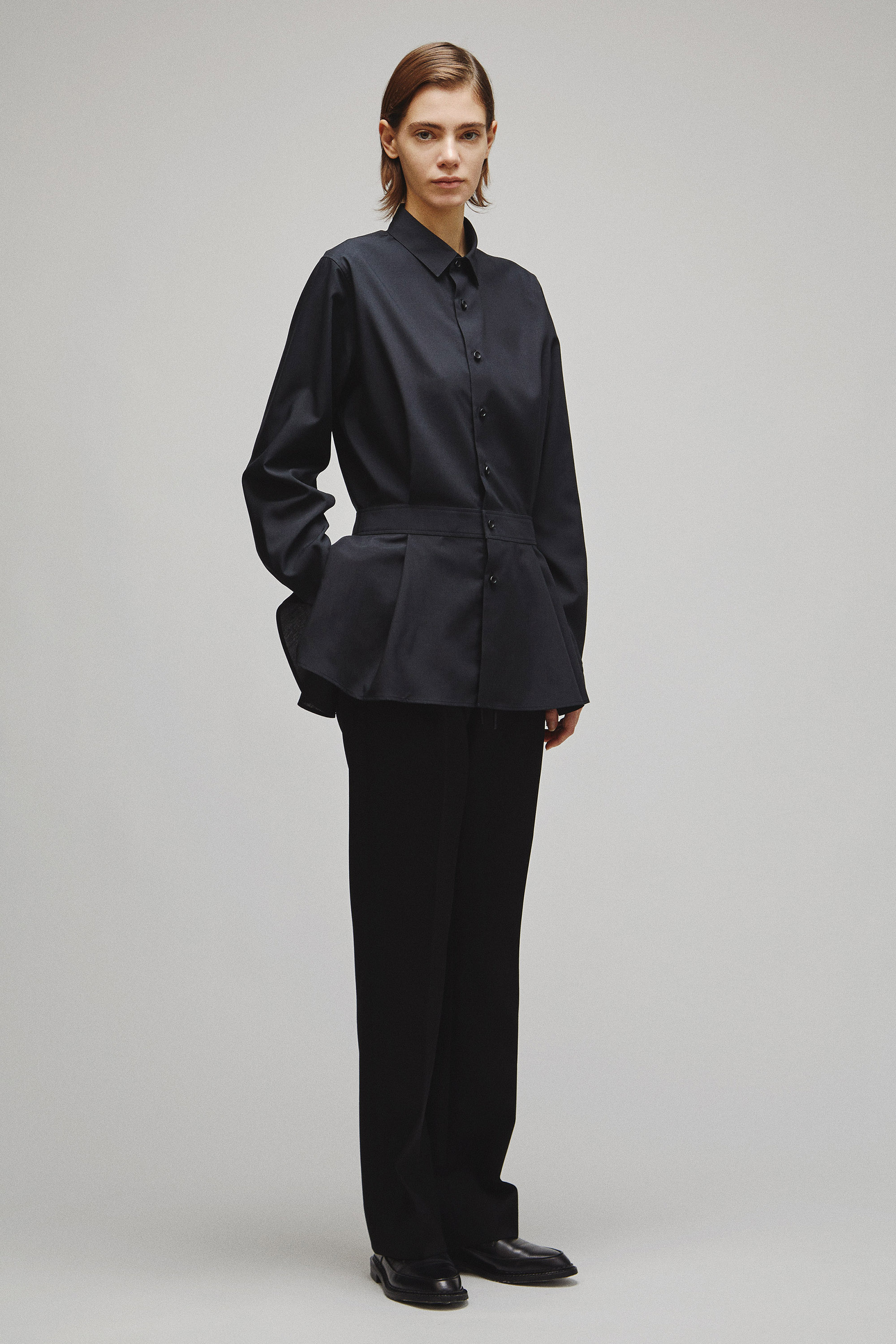 RERACS REGULAR COLLAR PEPLUM SHIRT