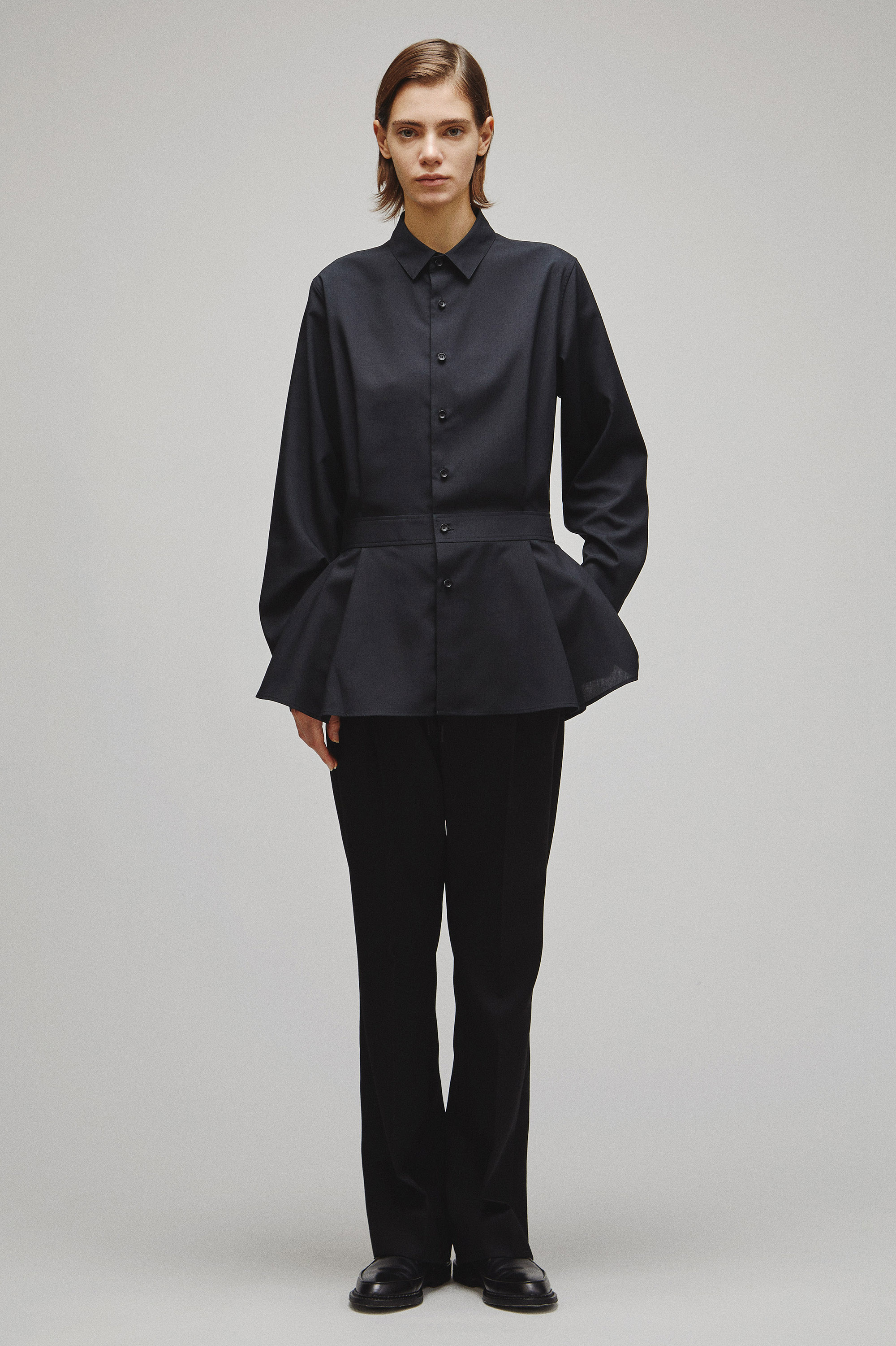 RERACS REGULAR COLLAR PEPLUM SHIRT