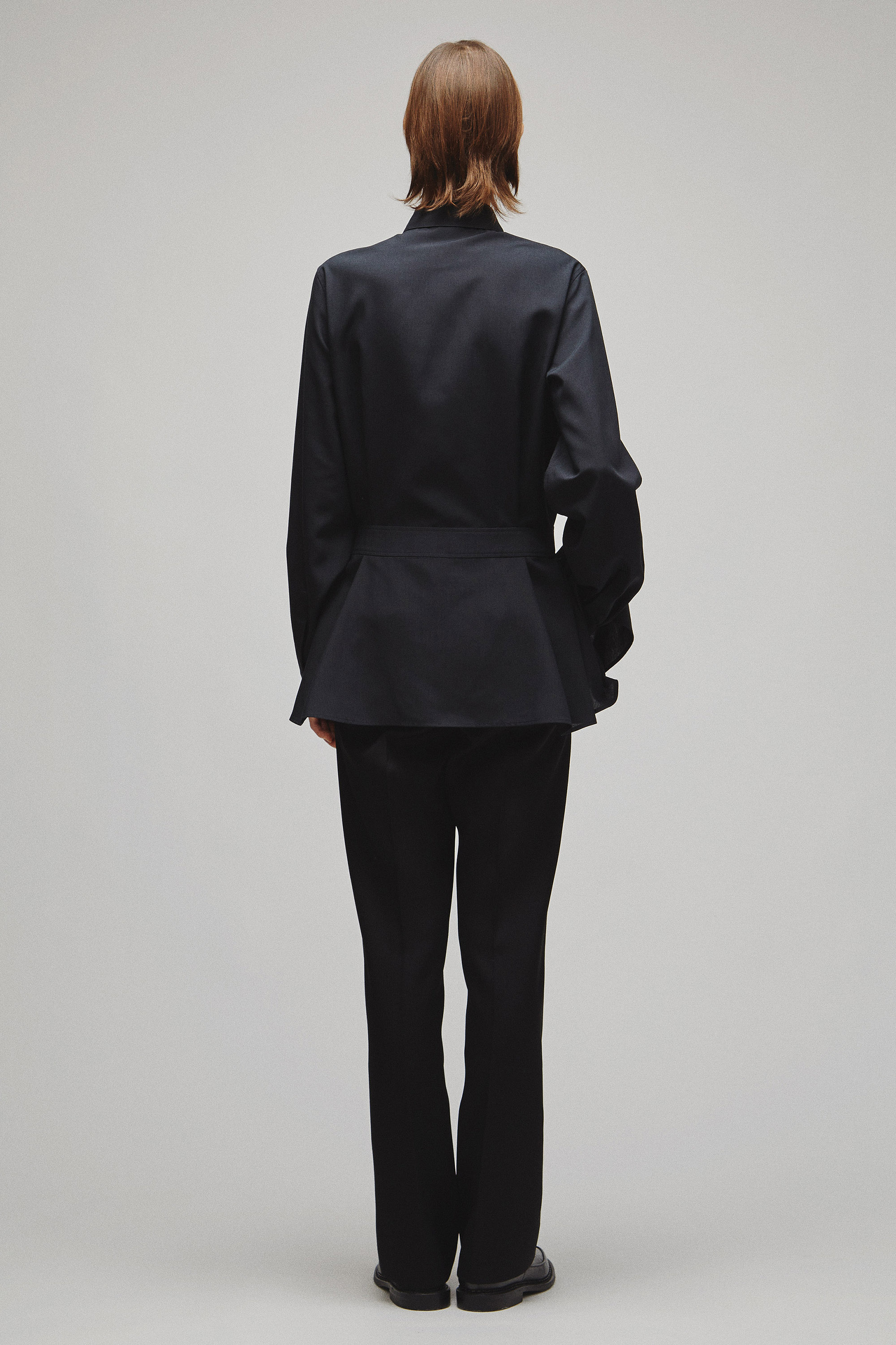 RERACS REGULAR COLLAR PEPLUM SHIRT