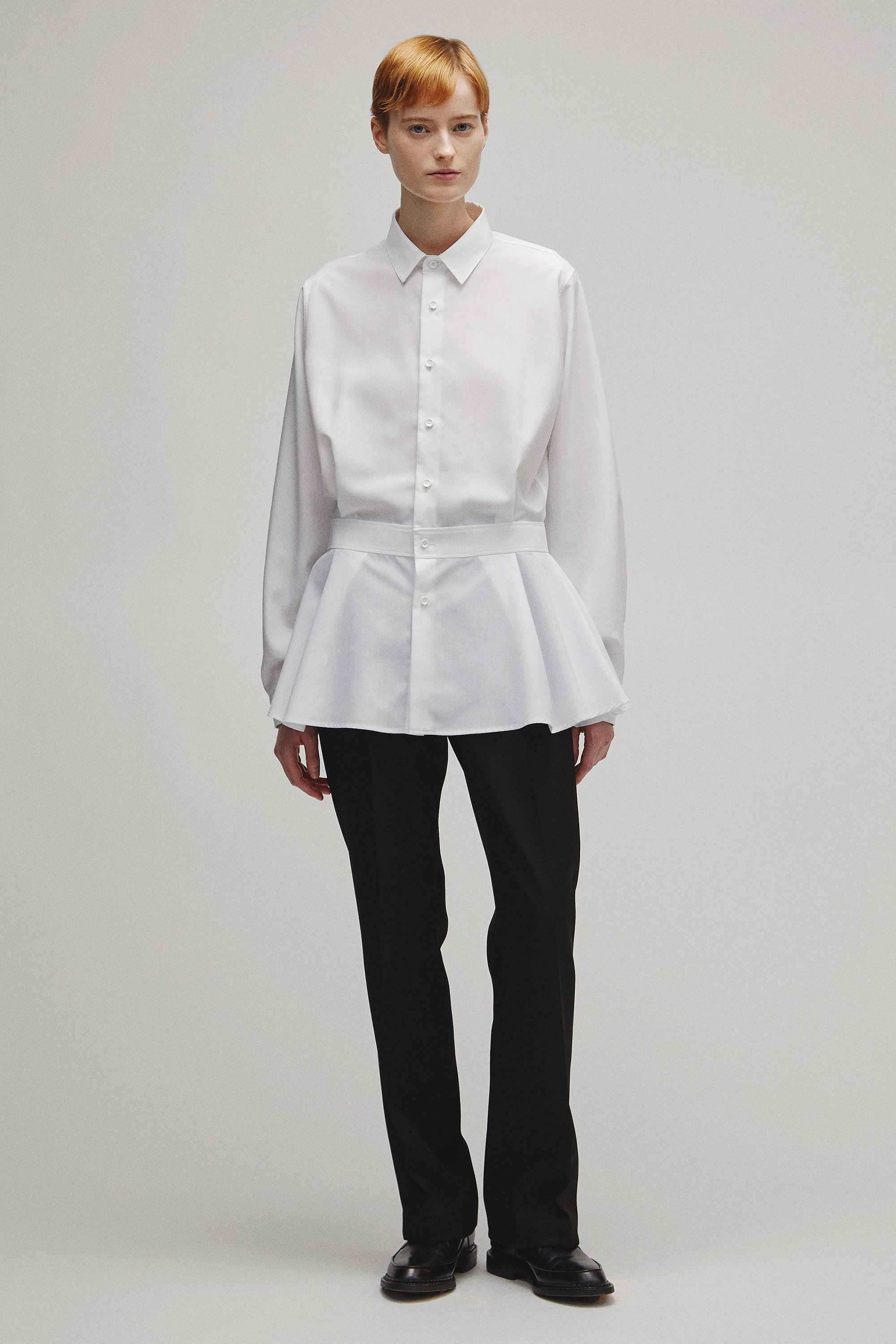 RERACS REGULAR COLLAR PEPLUM SHIRT