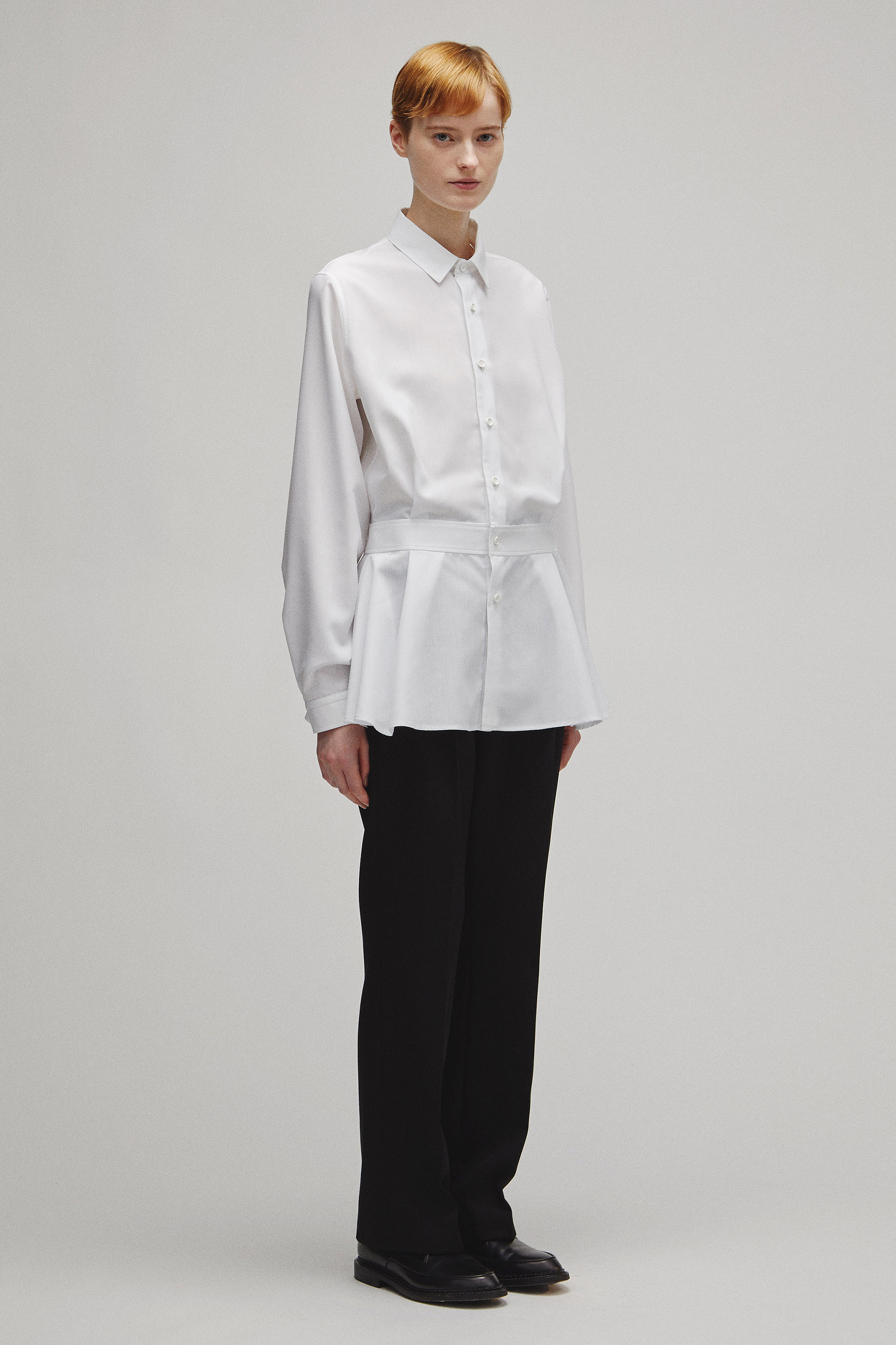 RERACS REGULAR COLLAR PEPLUM SHIRT