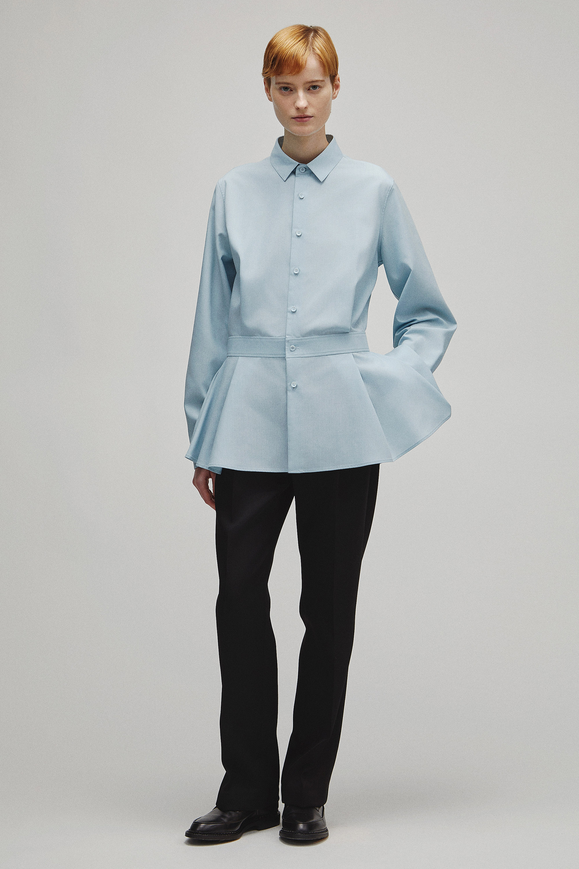 RERACS REGULAR COLLAR PEPLUM SHIRT
