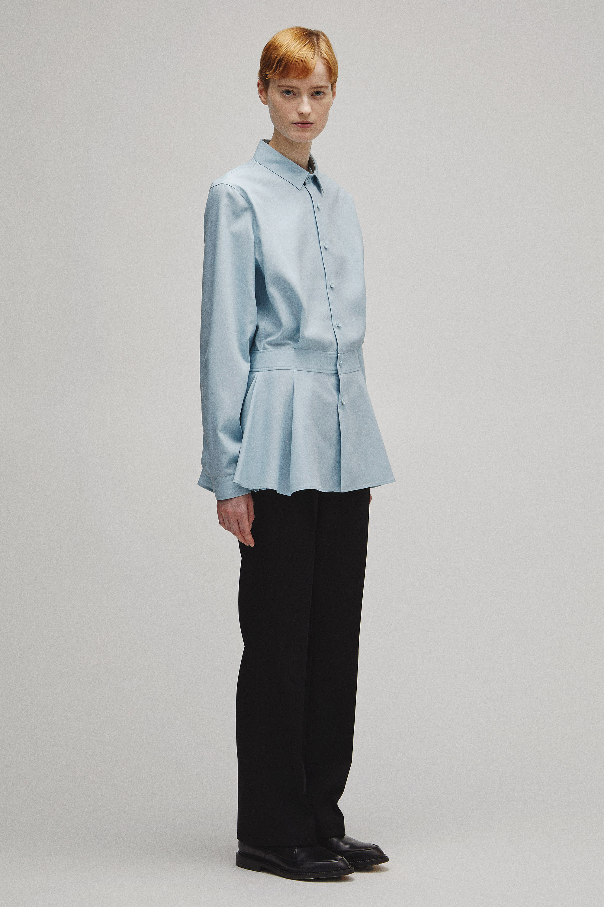 RERACS REGULAR COLLAR PEPLUM SHIRT