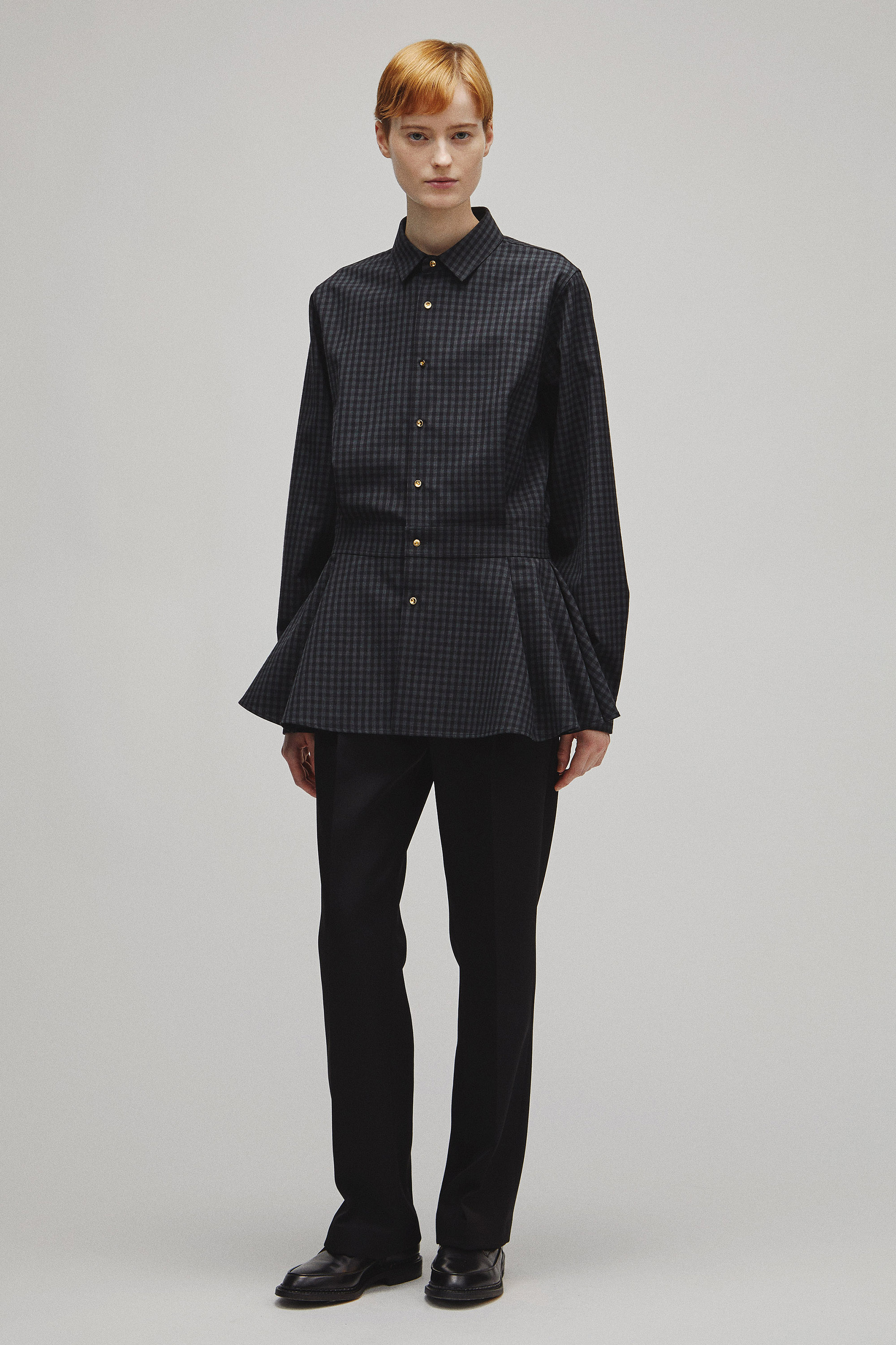RERACS REGULAR COLLAR PEPLUM SHIRT