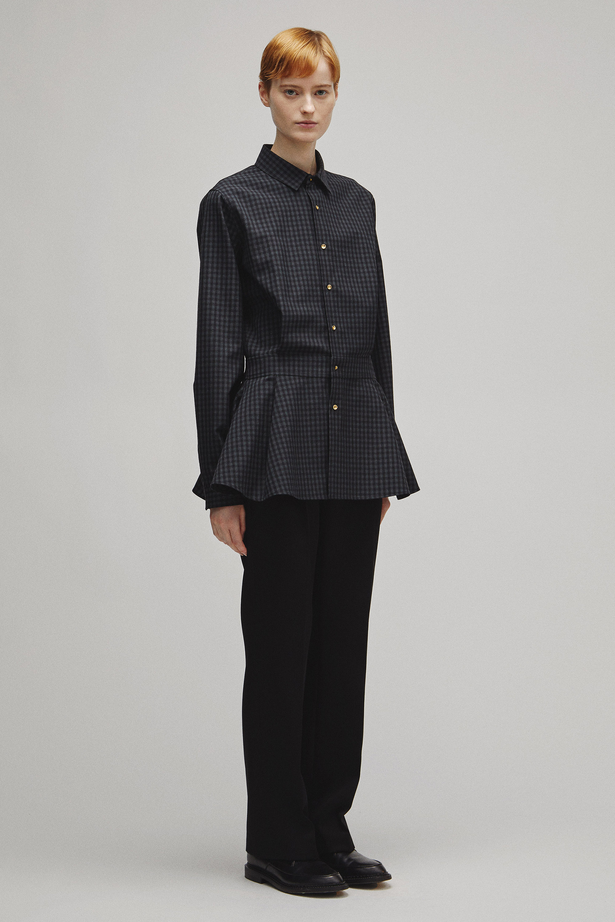RERACS REGULAR COLLAR PEPLUM SHIRT