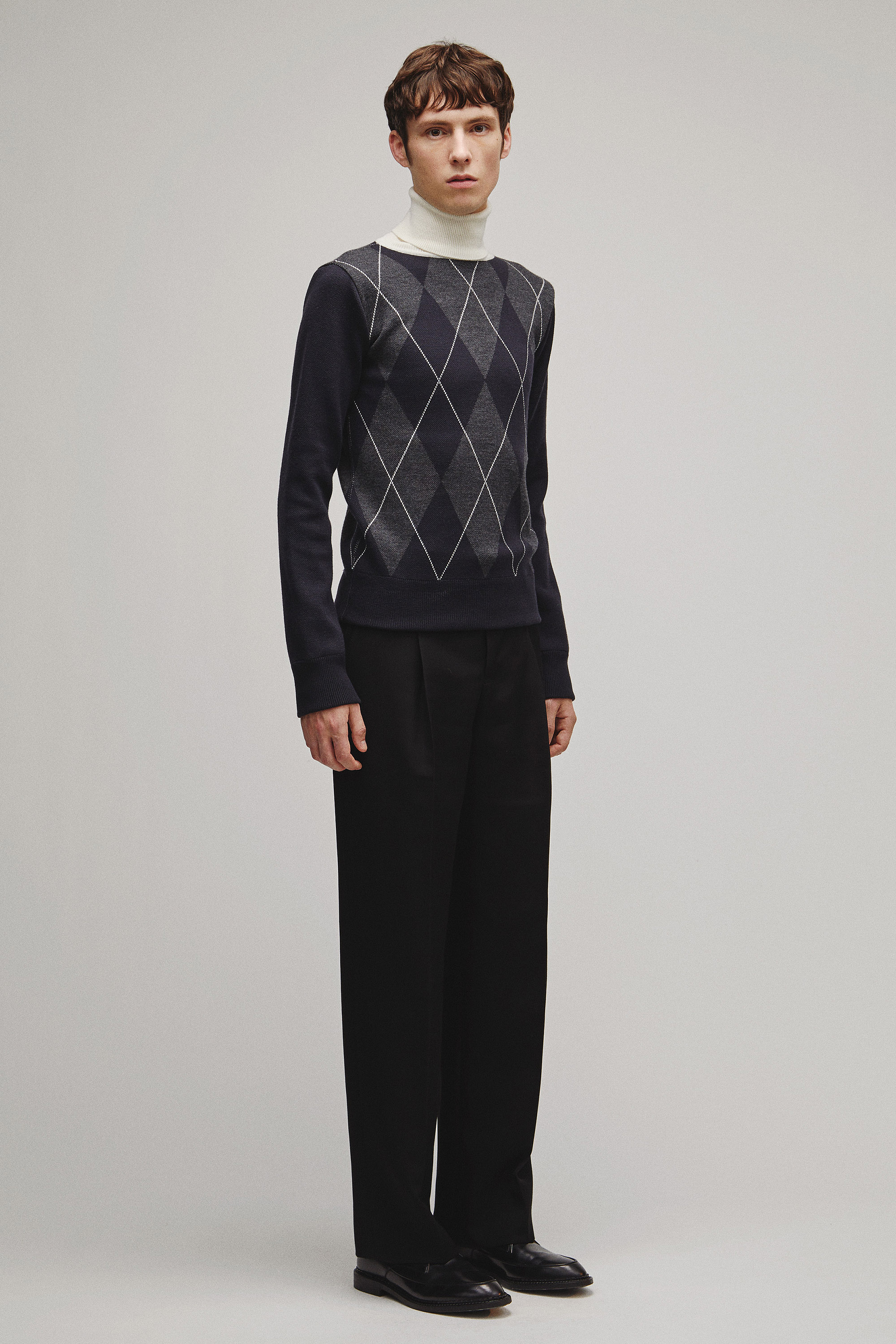 RERACS ARGYLE TURTLE NECK KNIT