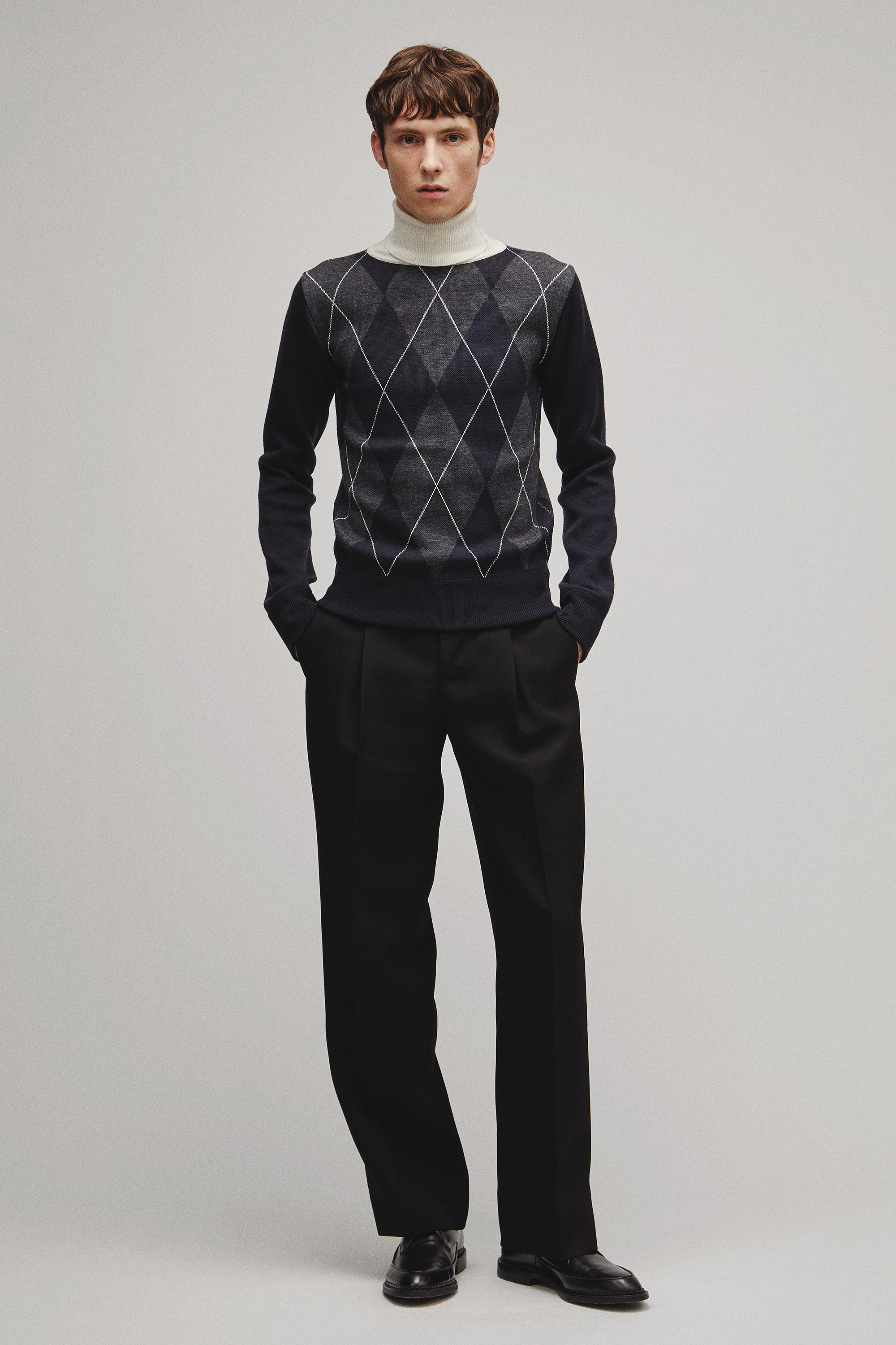 RERACS ARGYLE TURTLE NECK KNIT
