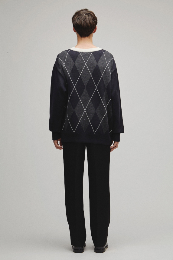 RERACS ARGYLE V NECK KNIT