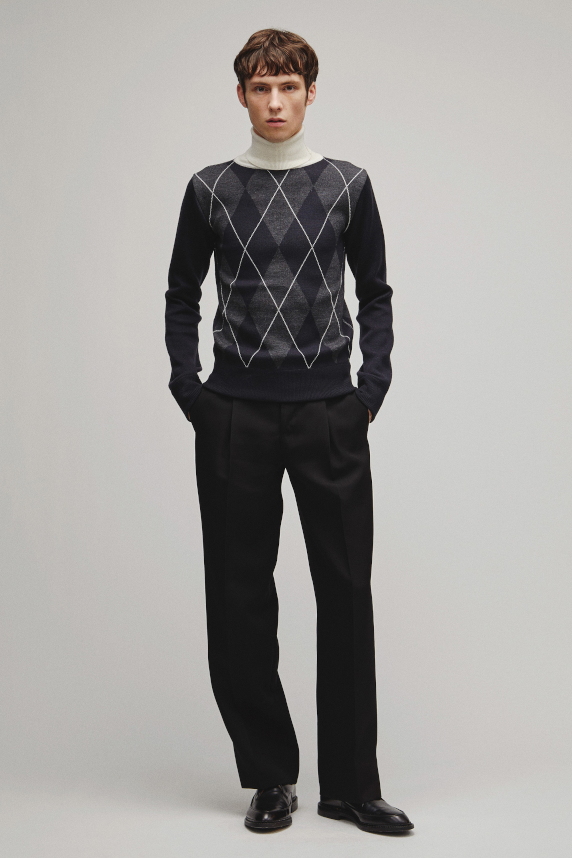 RERACS ARGYLE TURTLE NECK KNIT