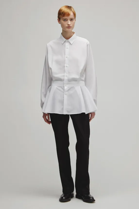 RERACS REGULAR COLLAR PEPLUM SHIRT