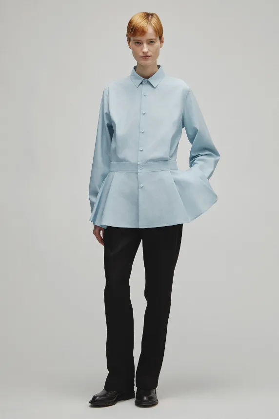 RERACS REGULAR COLLAR PEPLUM SHIRT