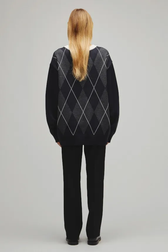 RERACS ARGYLE V NECK KNIT