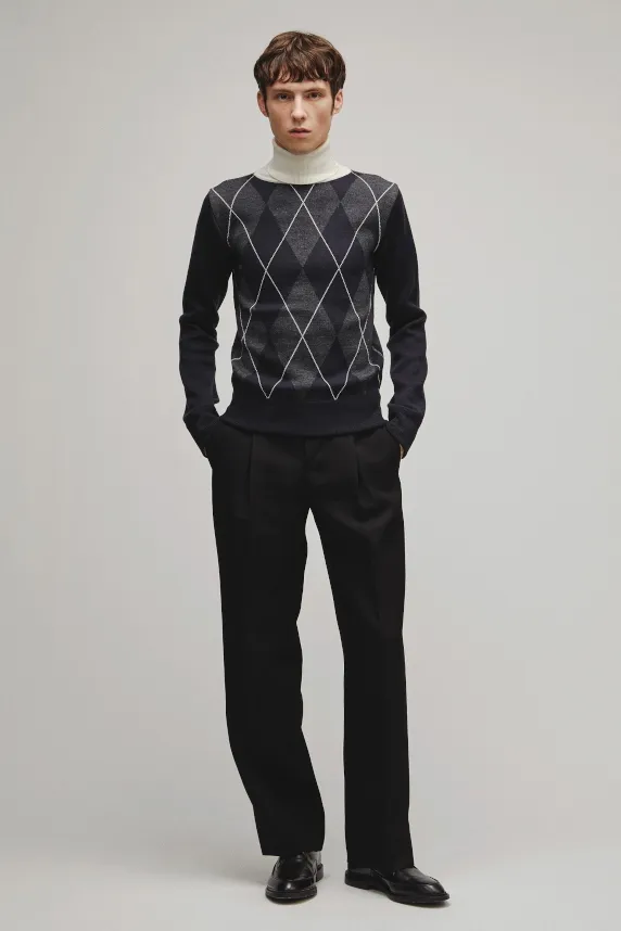 RERACS ARGYLE TURTLE NECK KNIT